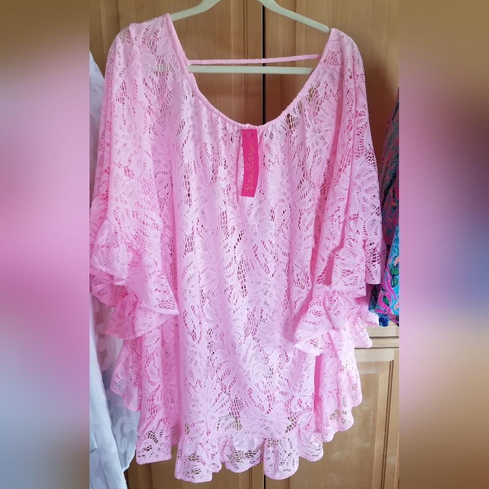 SOLD Lilly Pulitzer Altey Lace Coverup Peony Pink L/XL